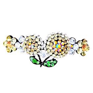 Beautiful Yellow Peach Crystal Green and Gold Rhinestone Hair Barrette